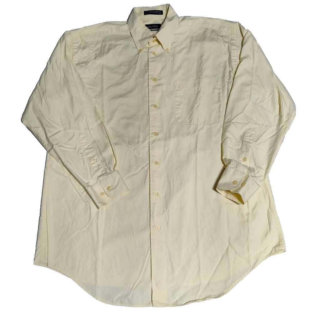 NAUTICA 80'S 2‎ PLY Men 16 32/33 Yellow Cotton Button-Up Dress Shirt